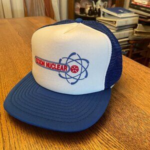 Men's Vintage Exxon Nuclear Blue/White Snapback Mesh Back Trucker Hat Cap